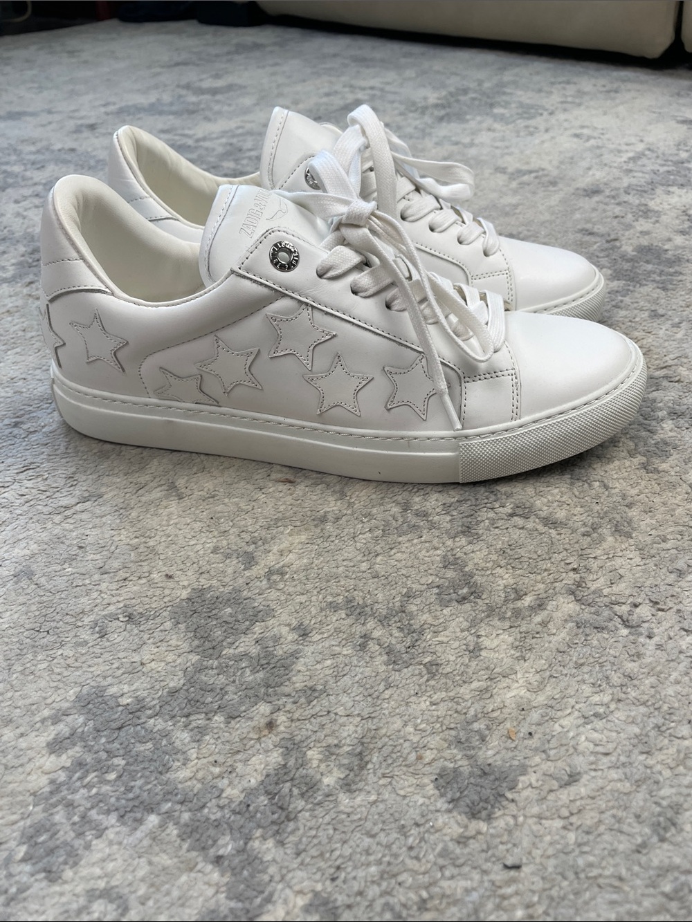 New Zadig & Voltaire Star Smooth Leather Low Top Sneakers White Sz 41 - Picture 6 of 11